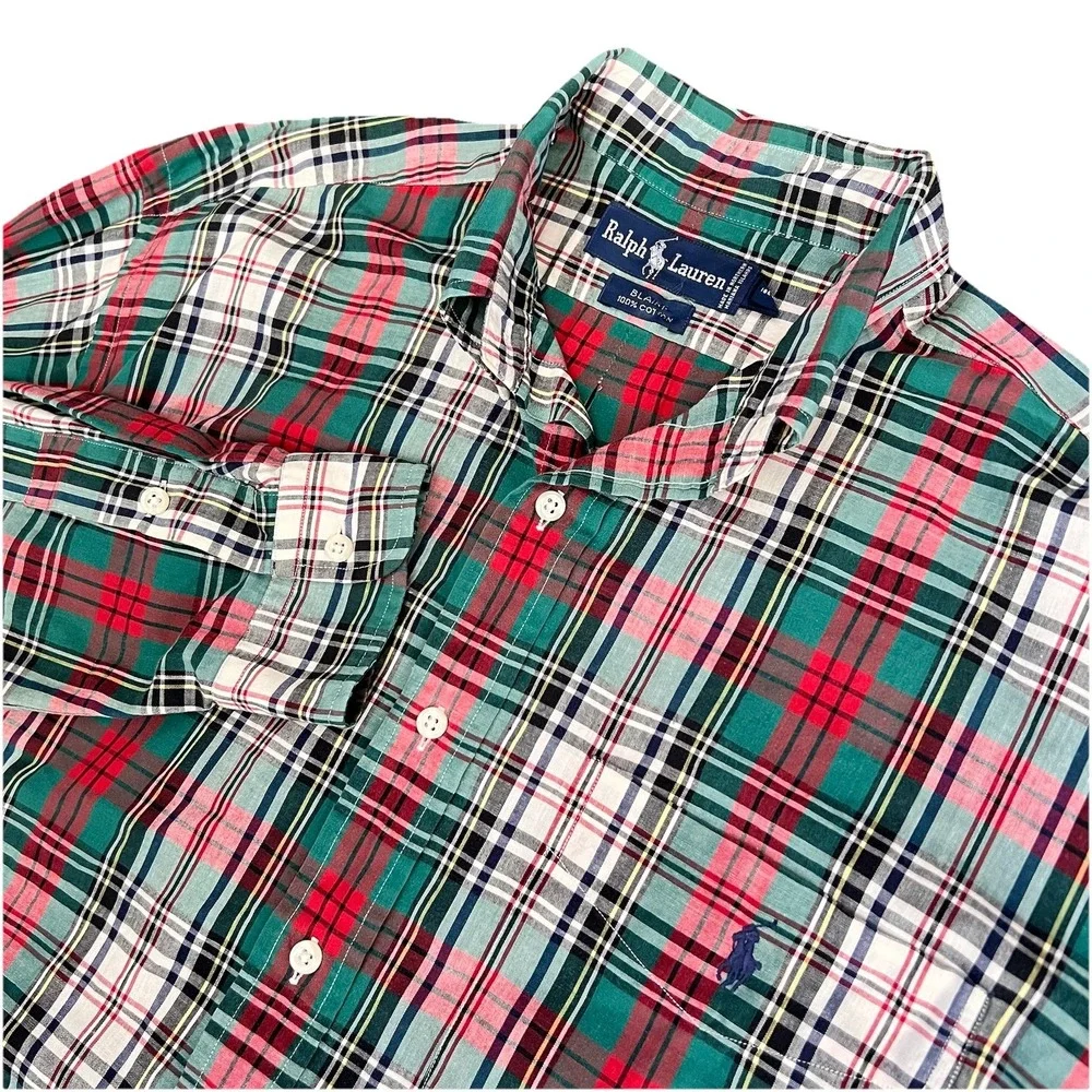 VTG Polo Ralph Lauren Shirt Mens‎ Medium Blaire Red Green Plaid 90s Y2K Pony